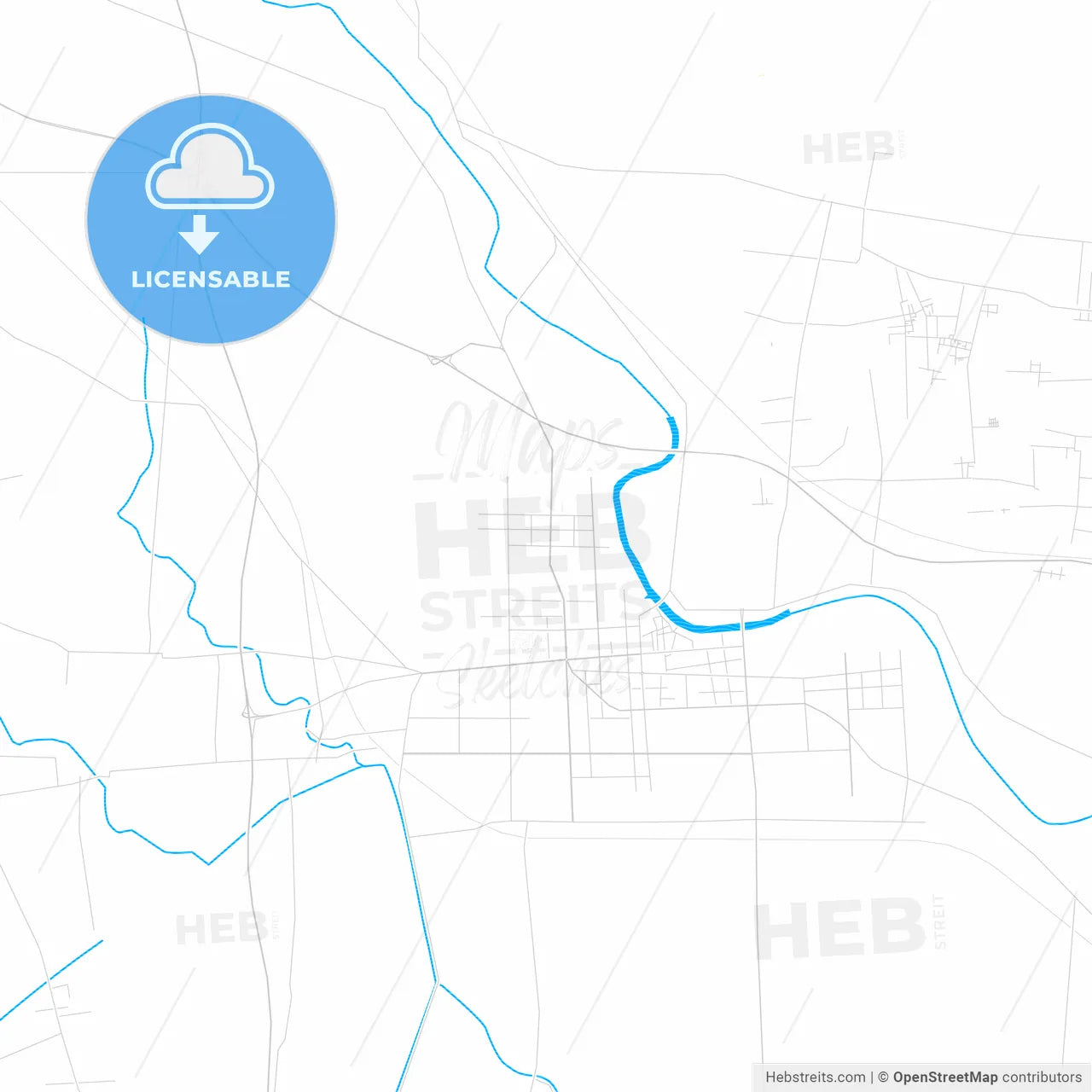 Xiangcheng, China PDF vector map with water in focus