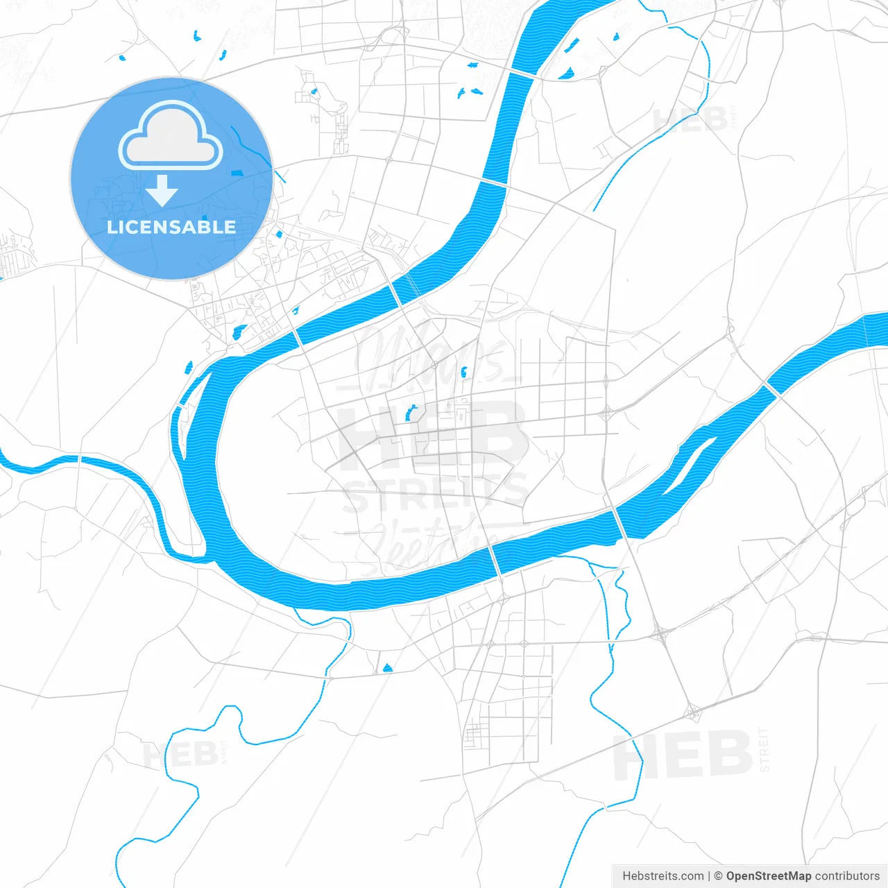 Xiangtan, China PDF vector map with water in focus