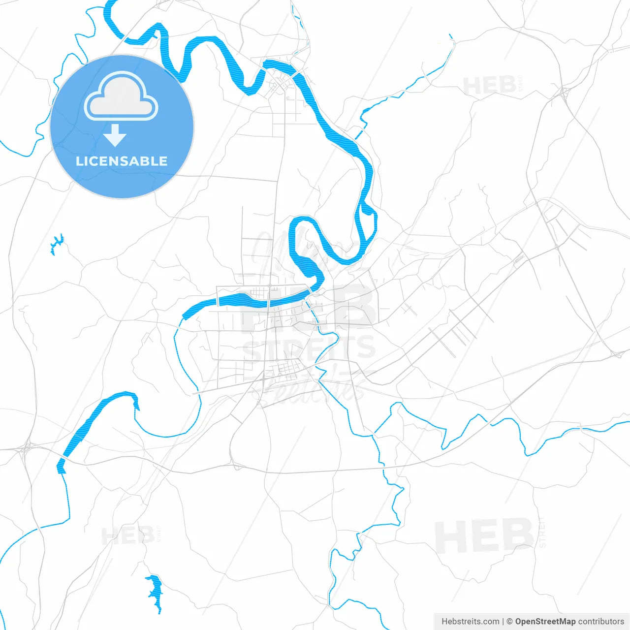 Shaoyang, China PDF vector map with water in focus