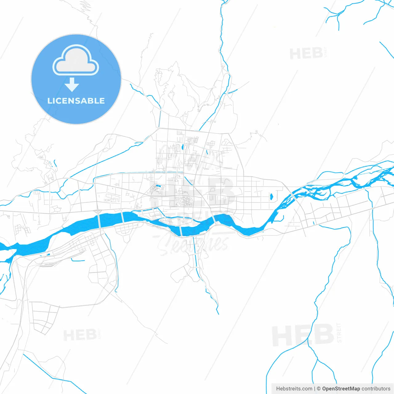 Lhasa, China PDF vector map with water in focus