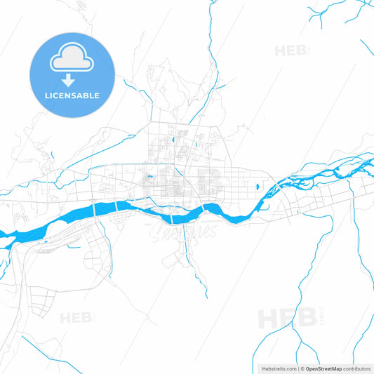 Lhasa, China PDF vector map with water in focus