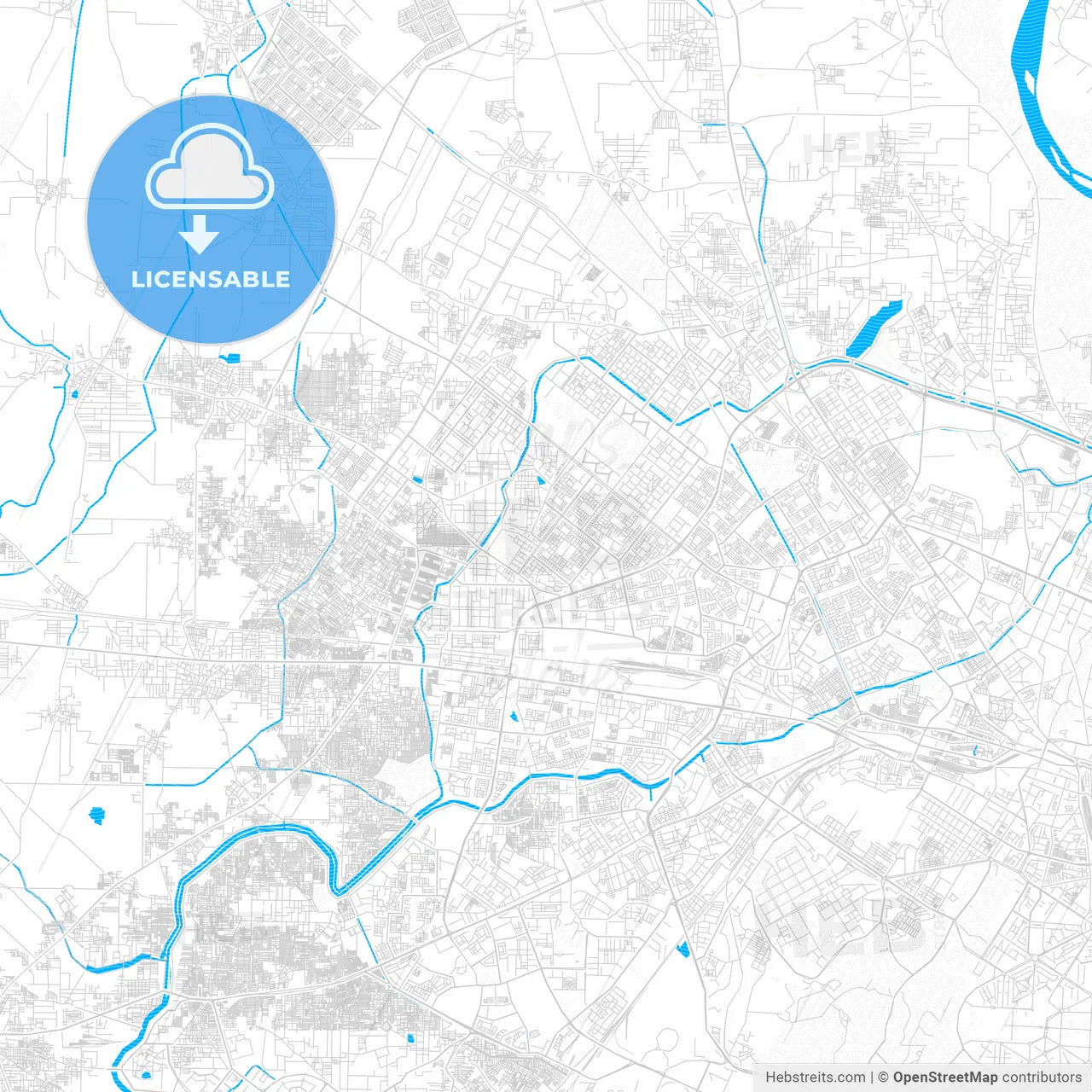 Delhi, India PDF vector map with water in focus