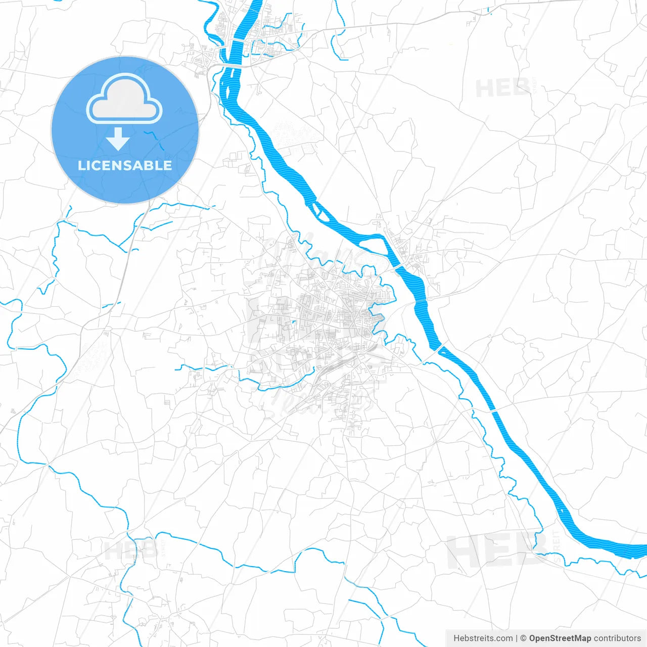 Erode, India PDF vector map with water in focus