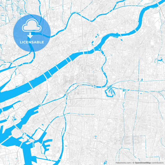Osaka, Japan PDF vector map with water in focus