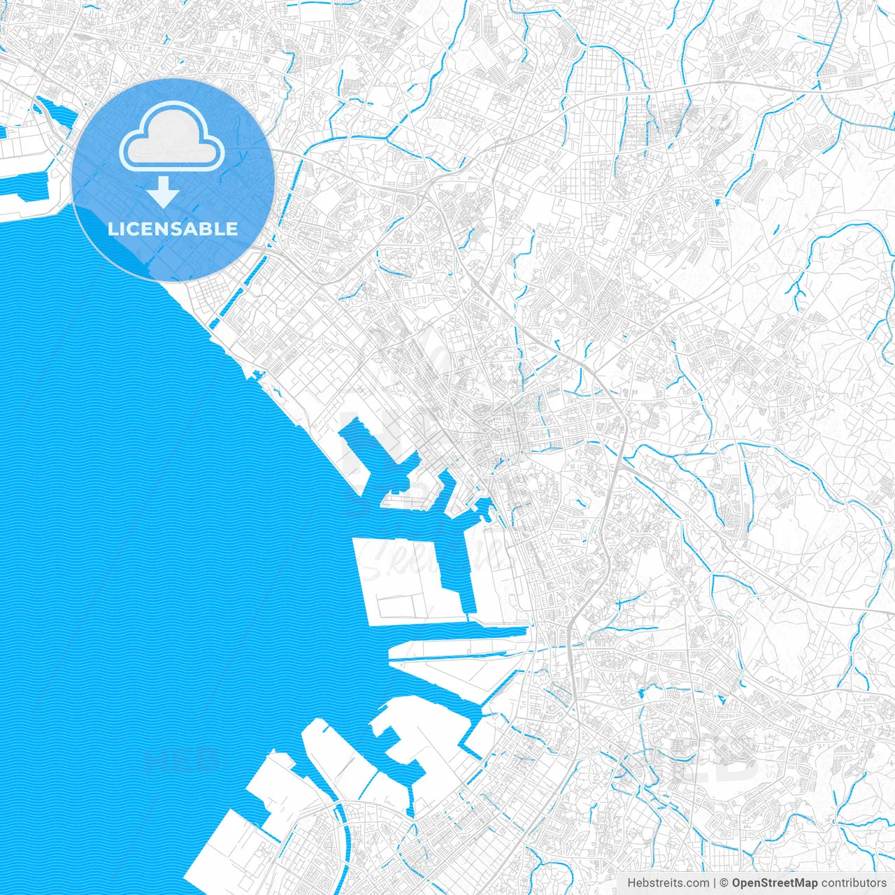 Chiba, Japan PDF vector map with water in focus