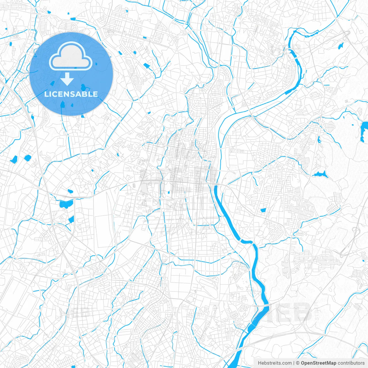 Toyota, Japan PDF vector map with water in focus
