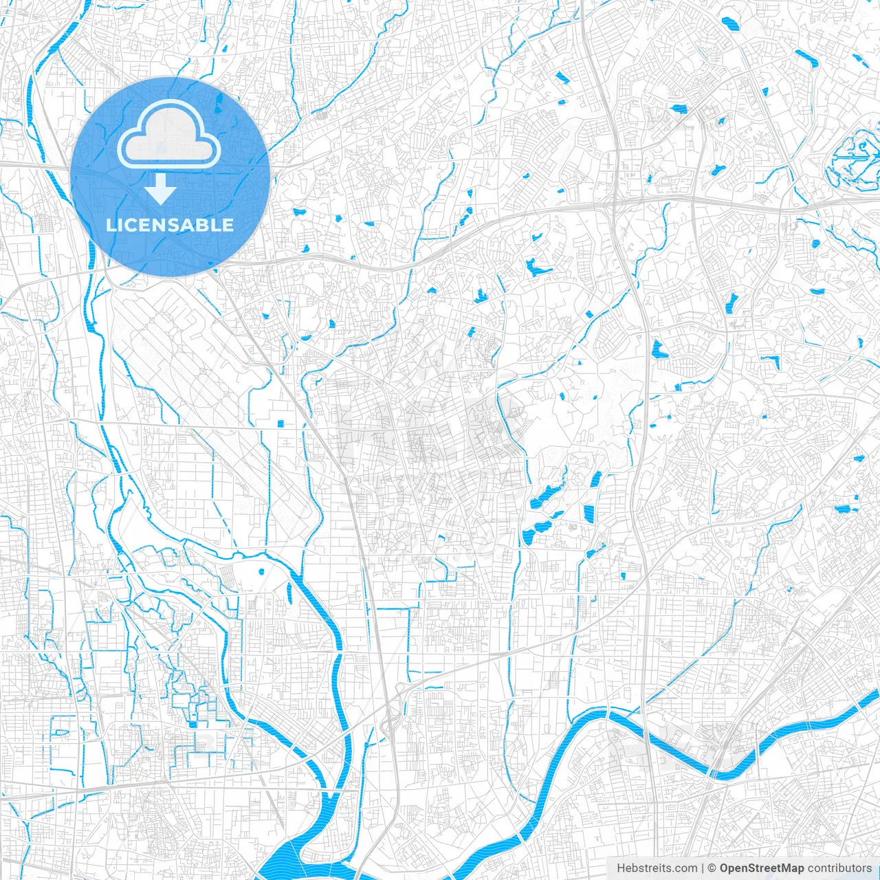 Toyonaka, Japan PDF vector map with water in focus