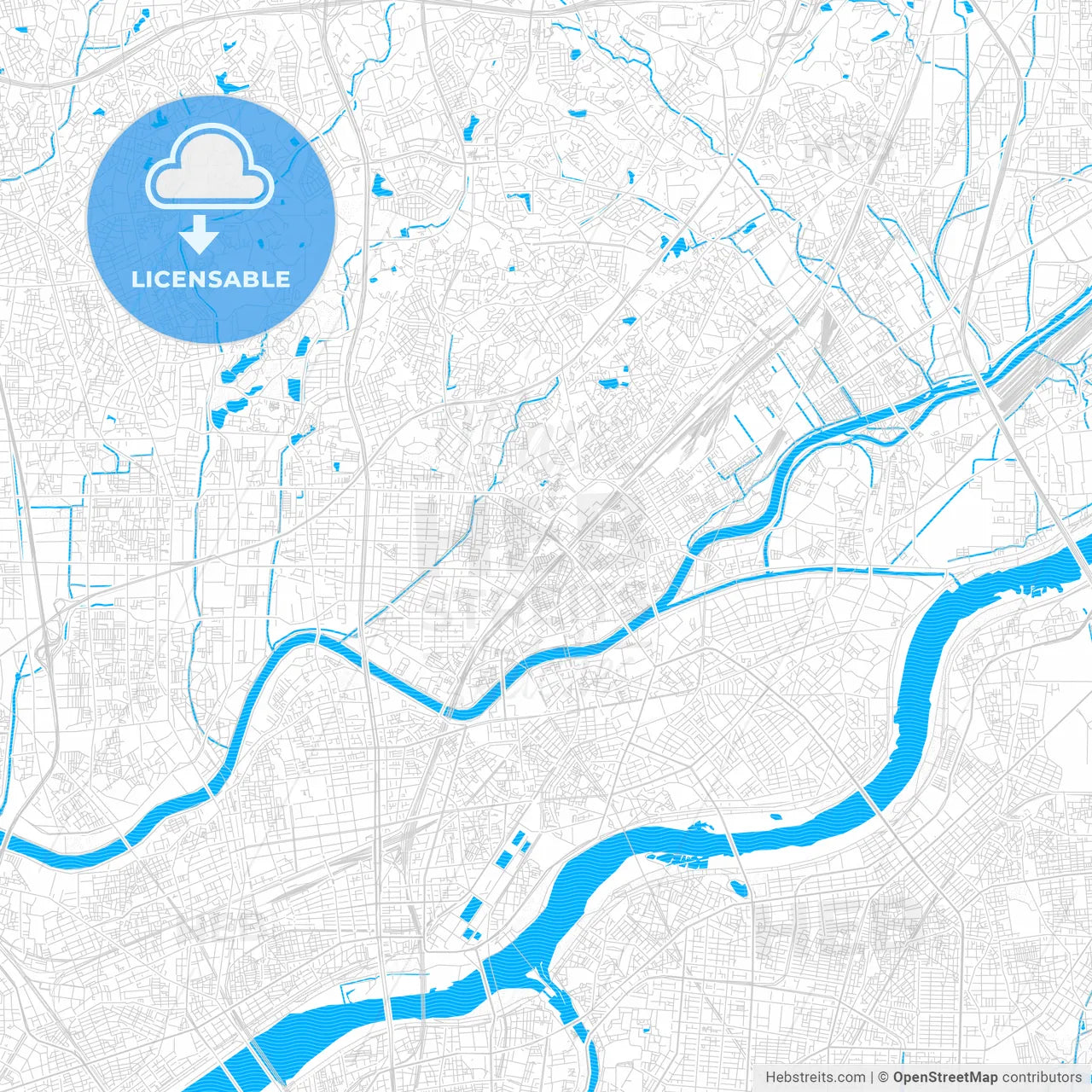 Suita, Japan PDF vector map with water in focus