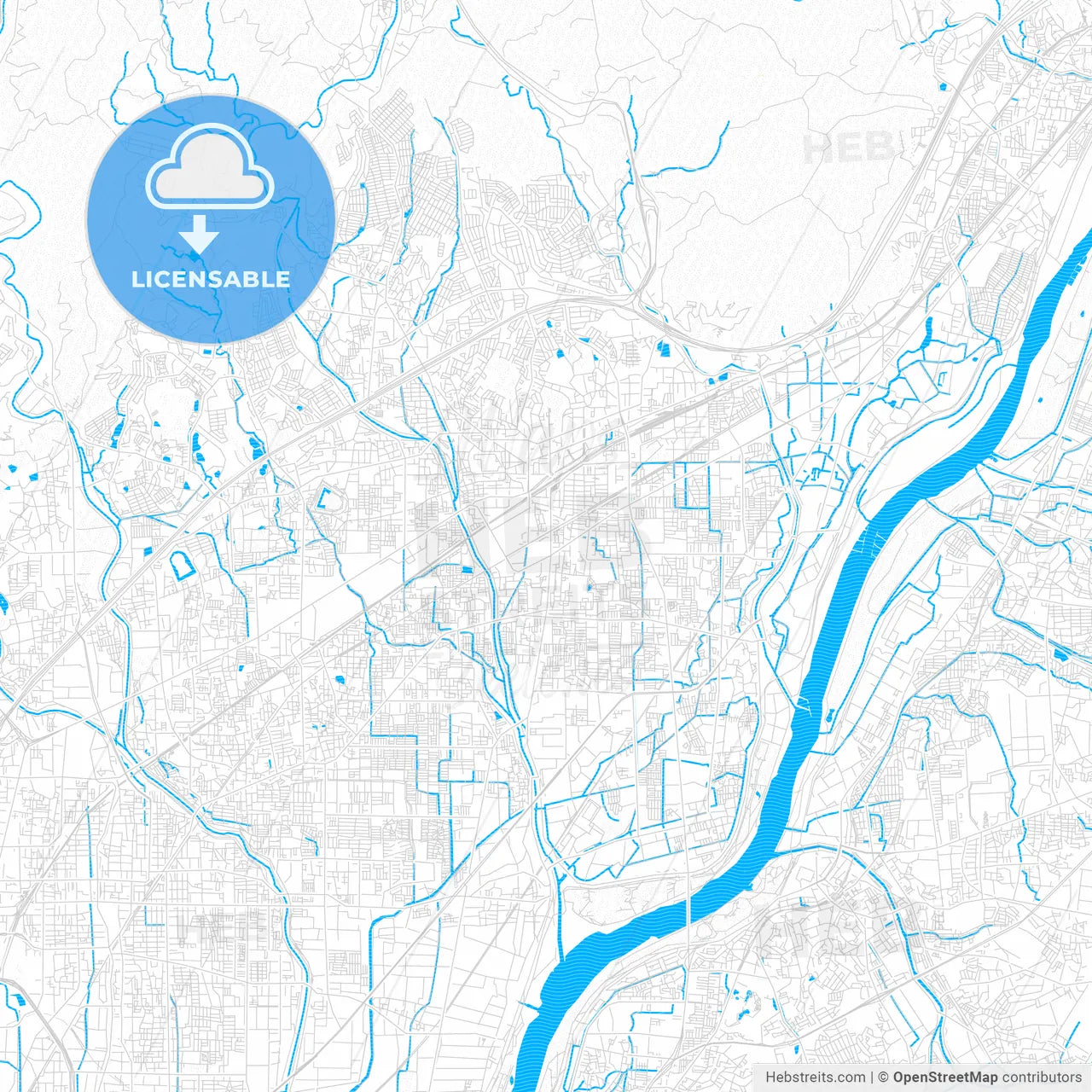 Takatsuki, Japan PDF vector map with water in focus