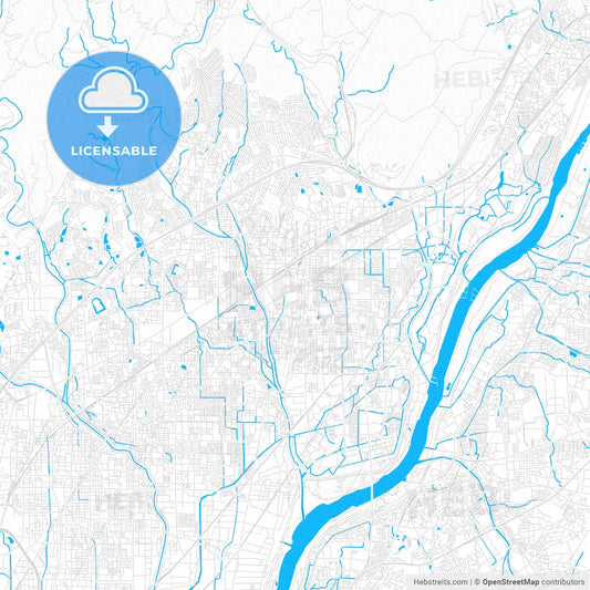 Takatsuki, Japan PDF vector map with water in focus