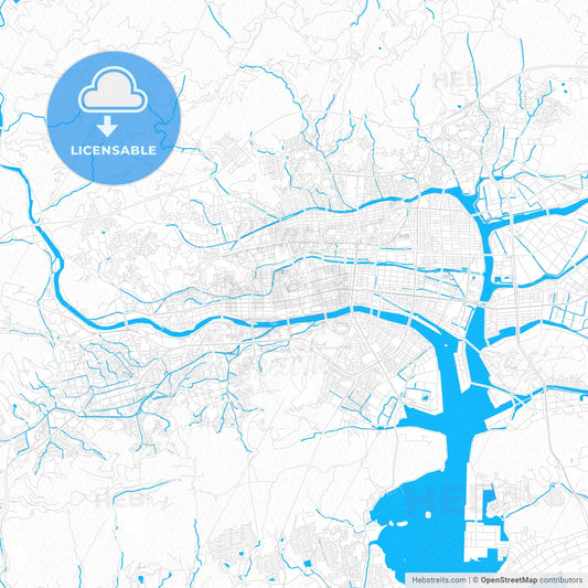 Kōchi, Japan PDF vector map with water in focus