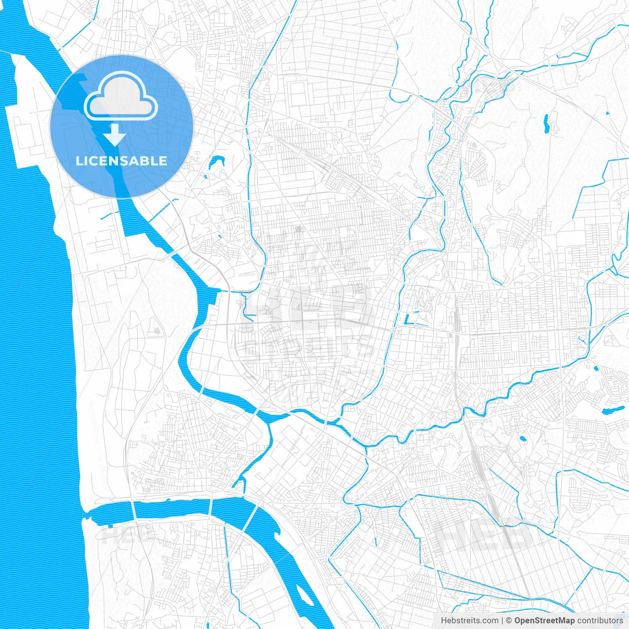 Akita, Japan PDF vector map with water in focus