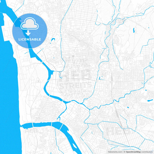 Akita, Japan PDF vector map with water in focus