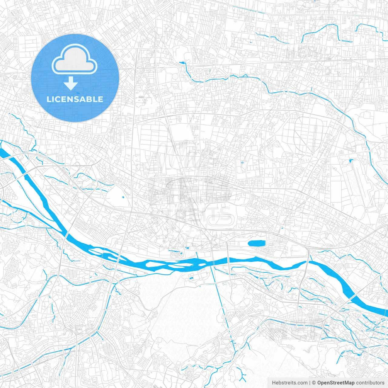 Fuchū, Japan PDF vector map with water in focus