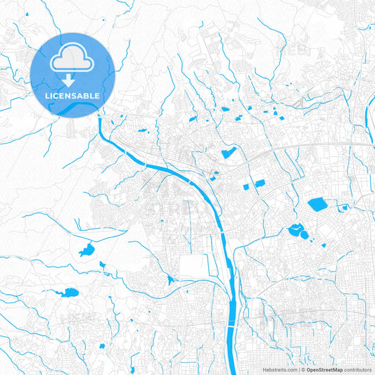 Takarazuka, Japan PDF vector map with water in focus