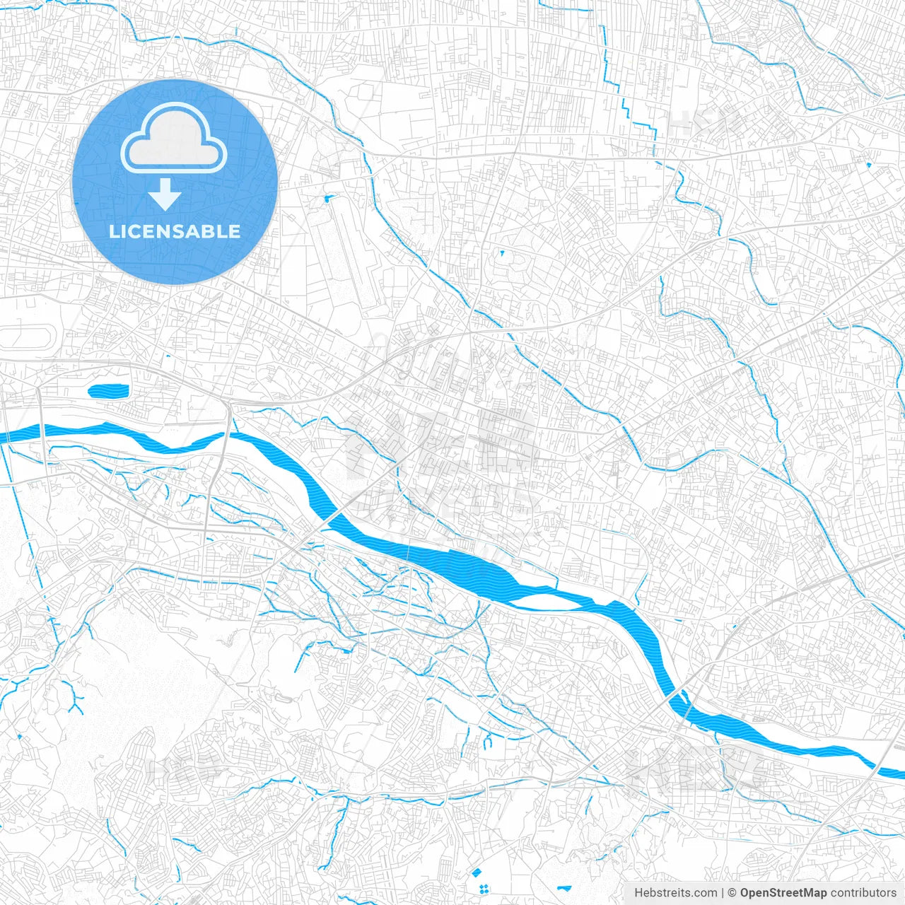 Chōfu, Japan PDF vector map with water in focus