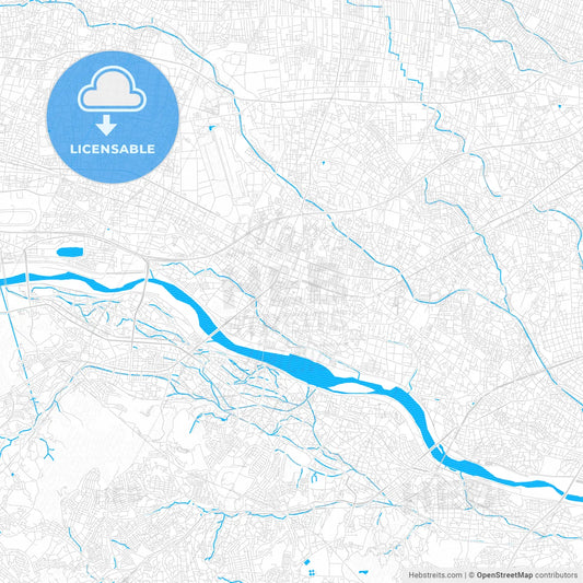 Chōfu, Japan PDF vector map with water in focus
