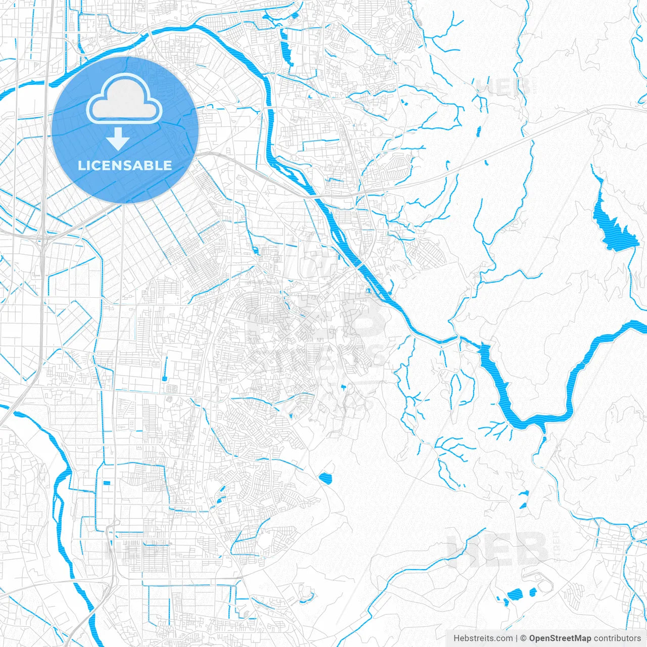 Uji, Japan PDF vector map with water in focus