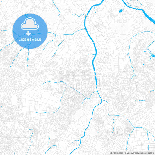 Yachiyo, Japan PDF vector map with water in focus