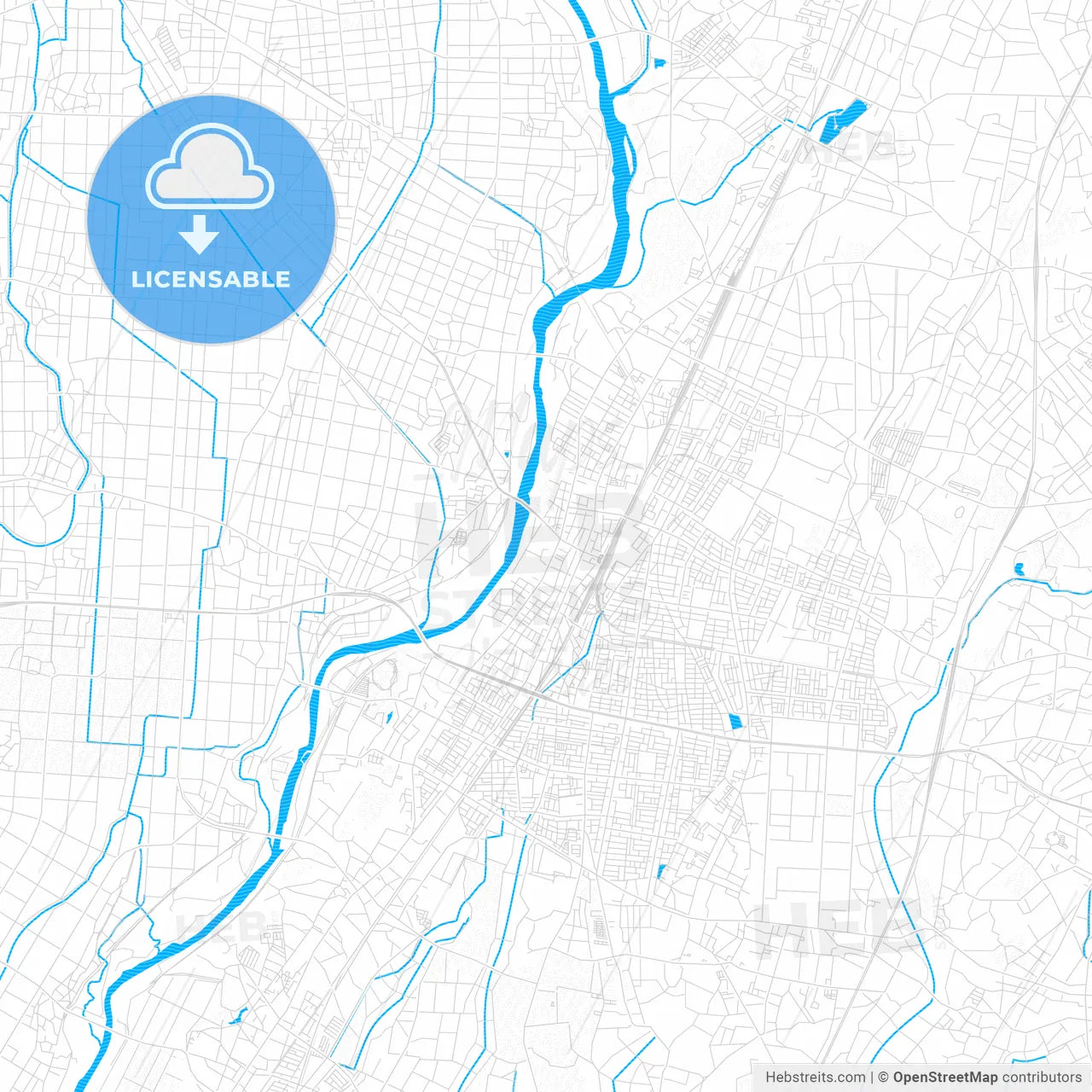 Oyama, Japan PDF vector map with water in focus
