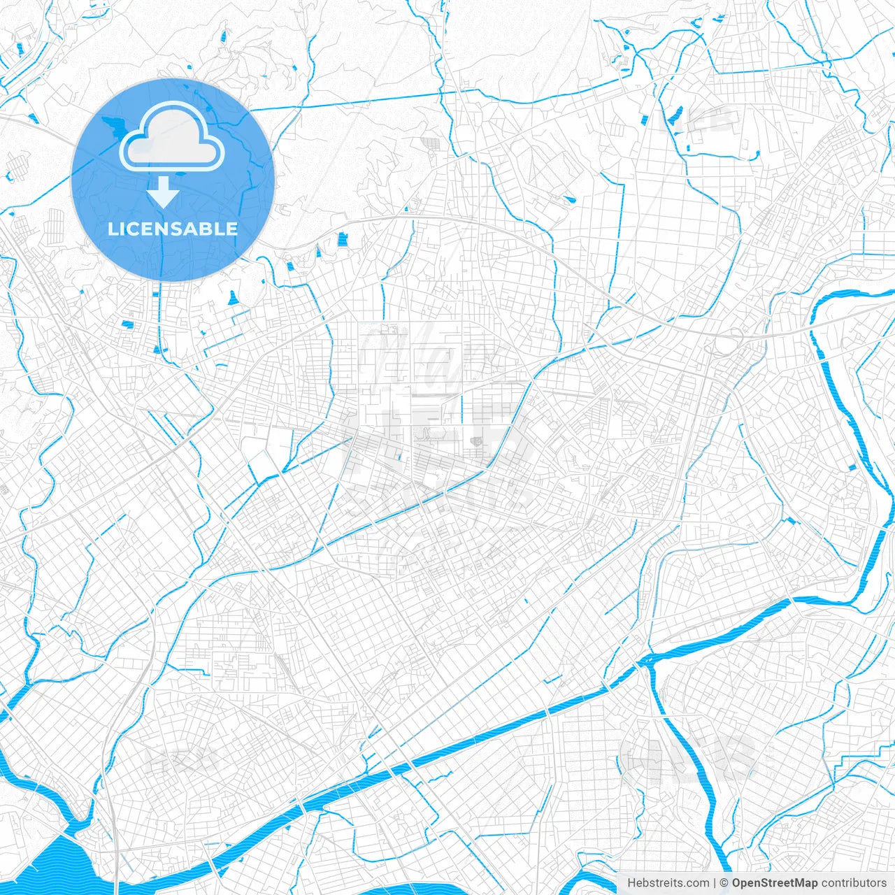 Toyokawa, Japan PDF vector map with water in focus
