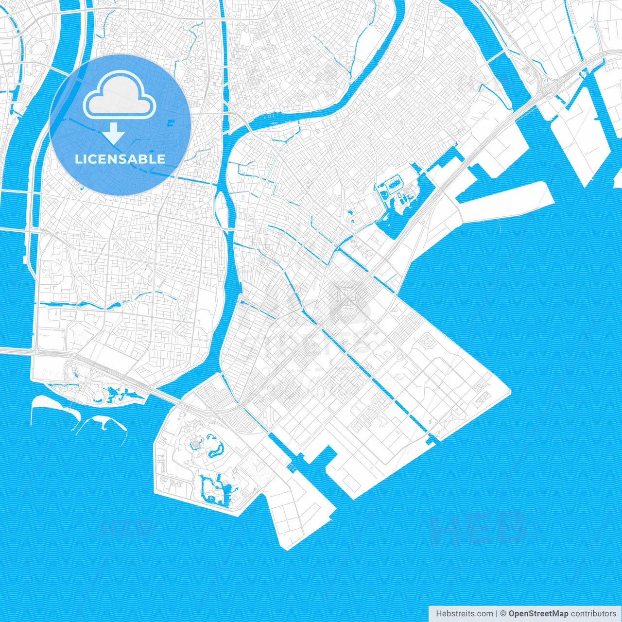 Urayasu, Japan PDF vector map with water in focus