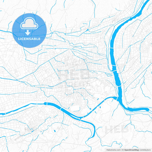 Izumo, Japan PDF vector map with water in focus