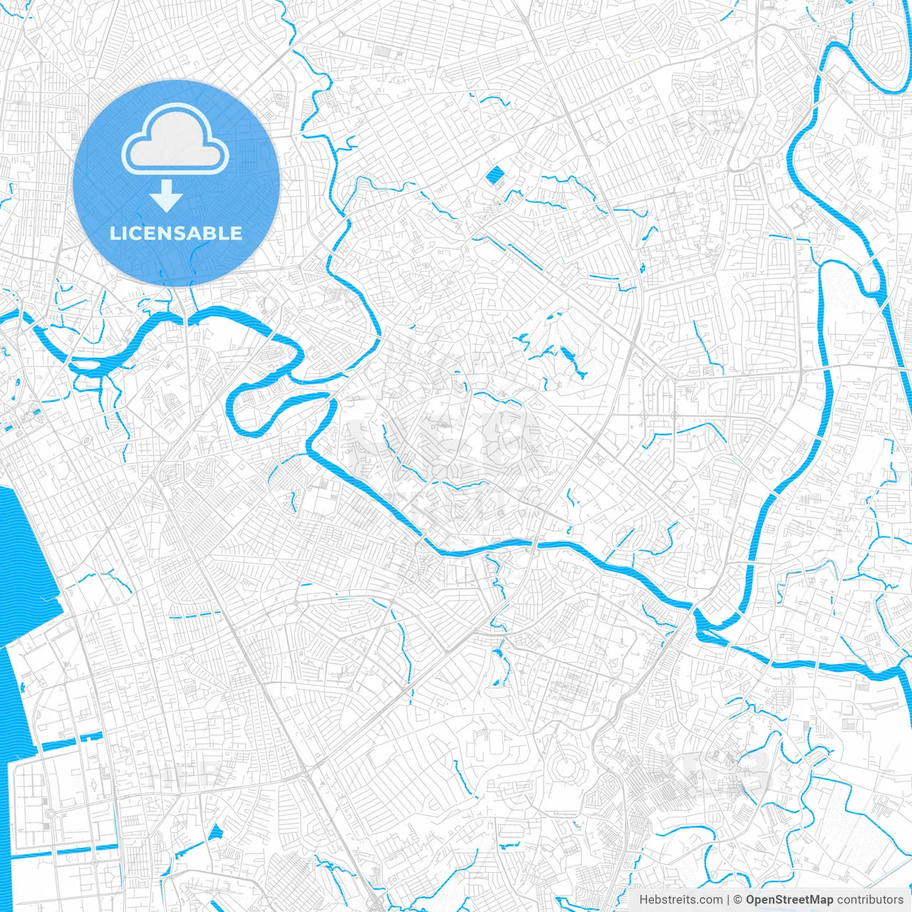 Mandaluyong, Philippines PDF vector map with water in focus