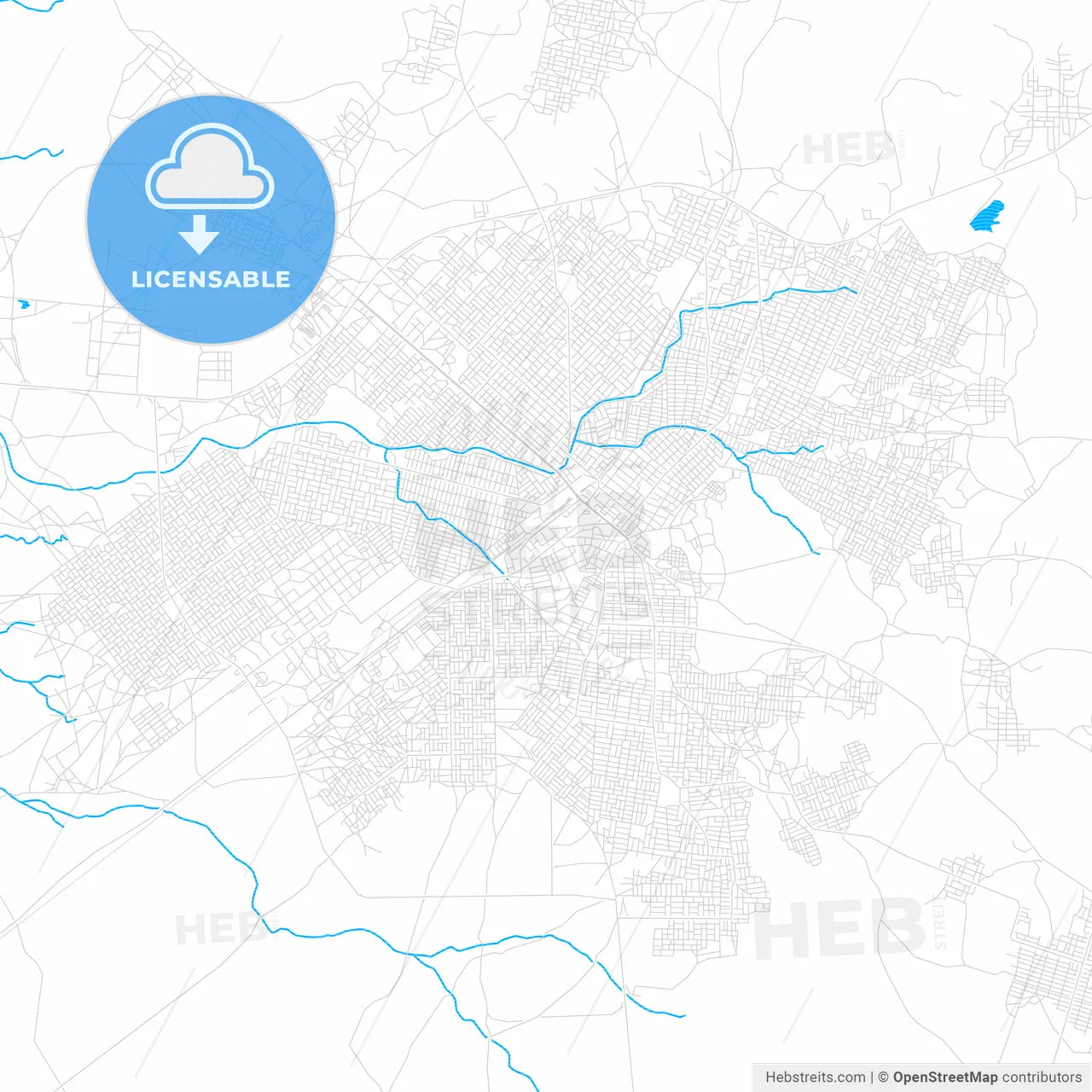 Al Qadarif, Sudan PDF vector map with water in focus