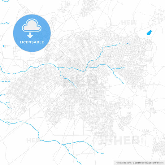 Al Qadarif, Sudan PDF vector map with water in focus