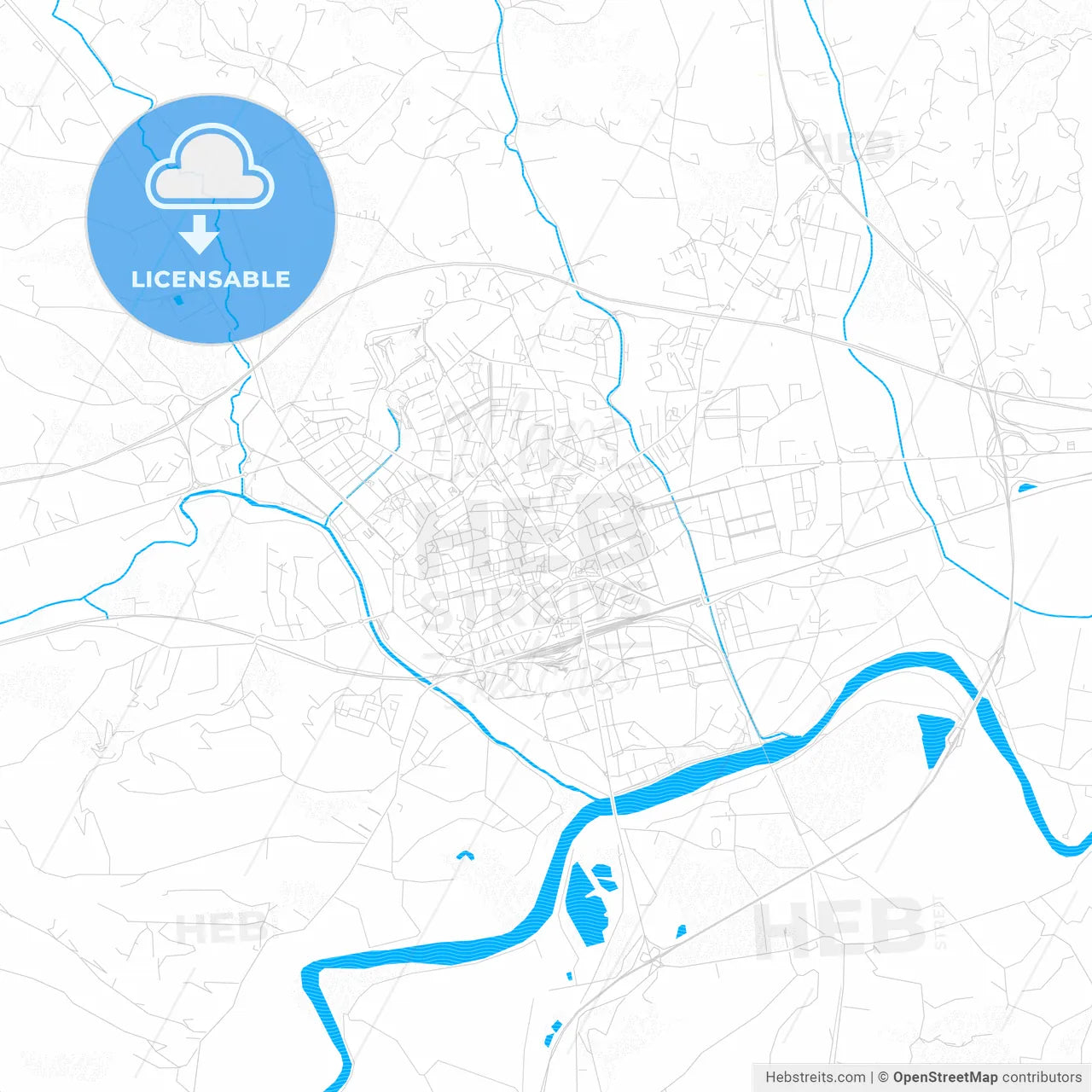 Asti, Italy PDF vector map with water in focus