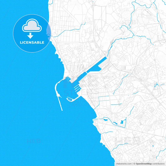 Matosinhos, Portugal PDF vector map with water in focus