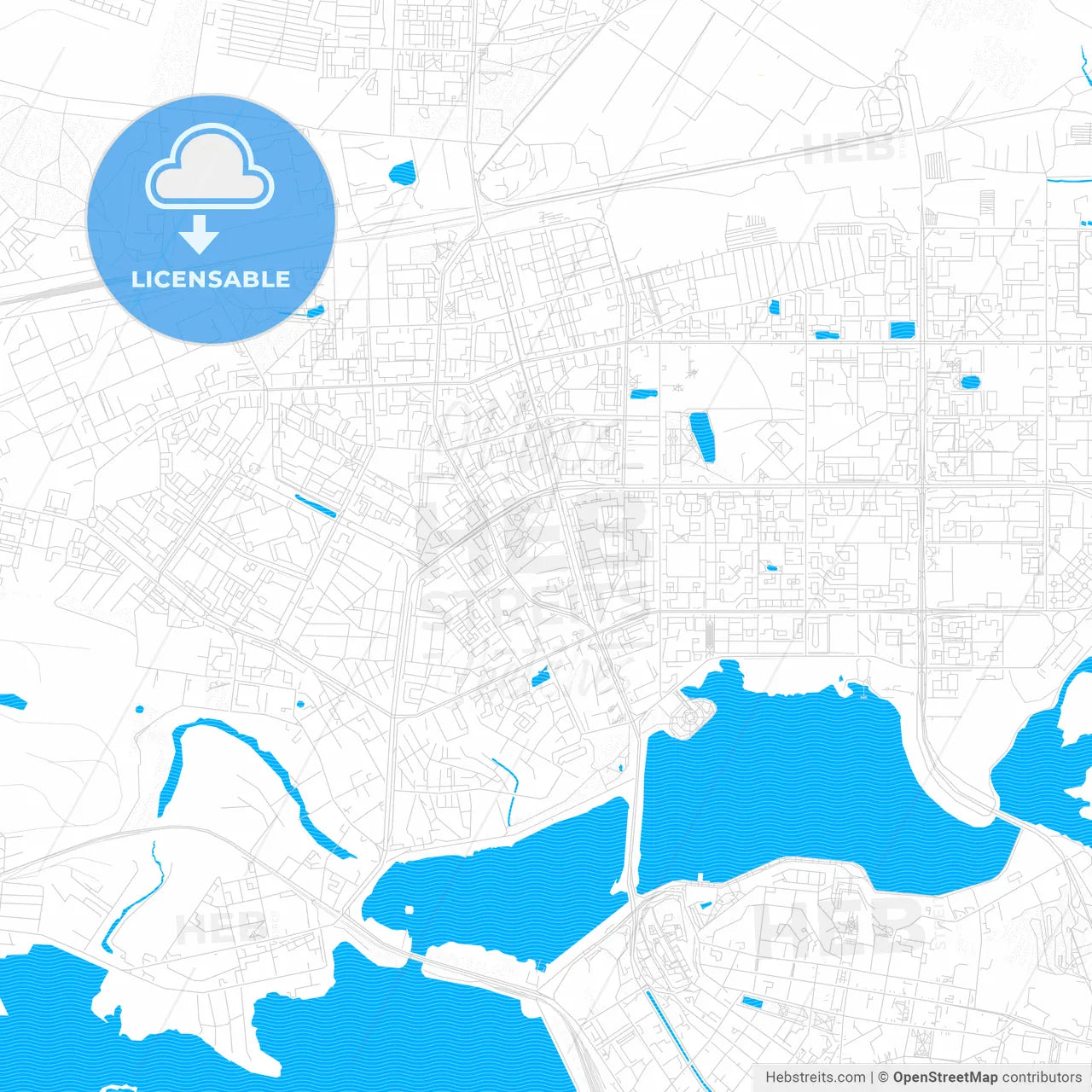 Kazan, Russia PDF vector map with water in focus