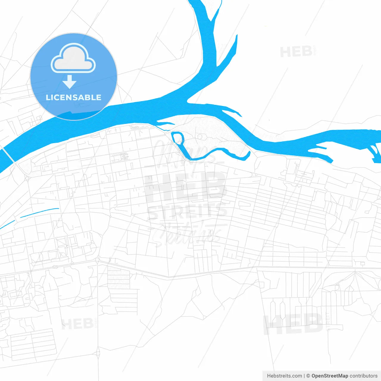 Kyzyl, Russia PDF vector map with water in focus