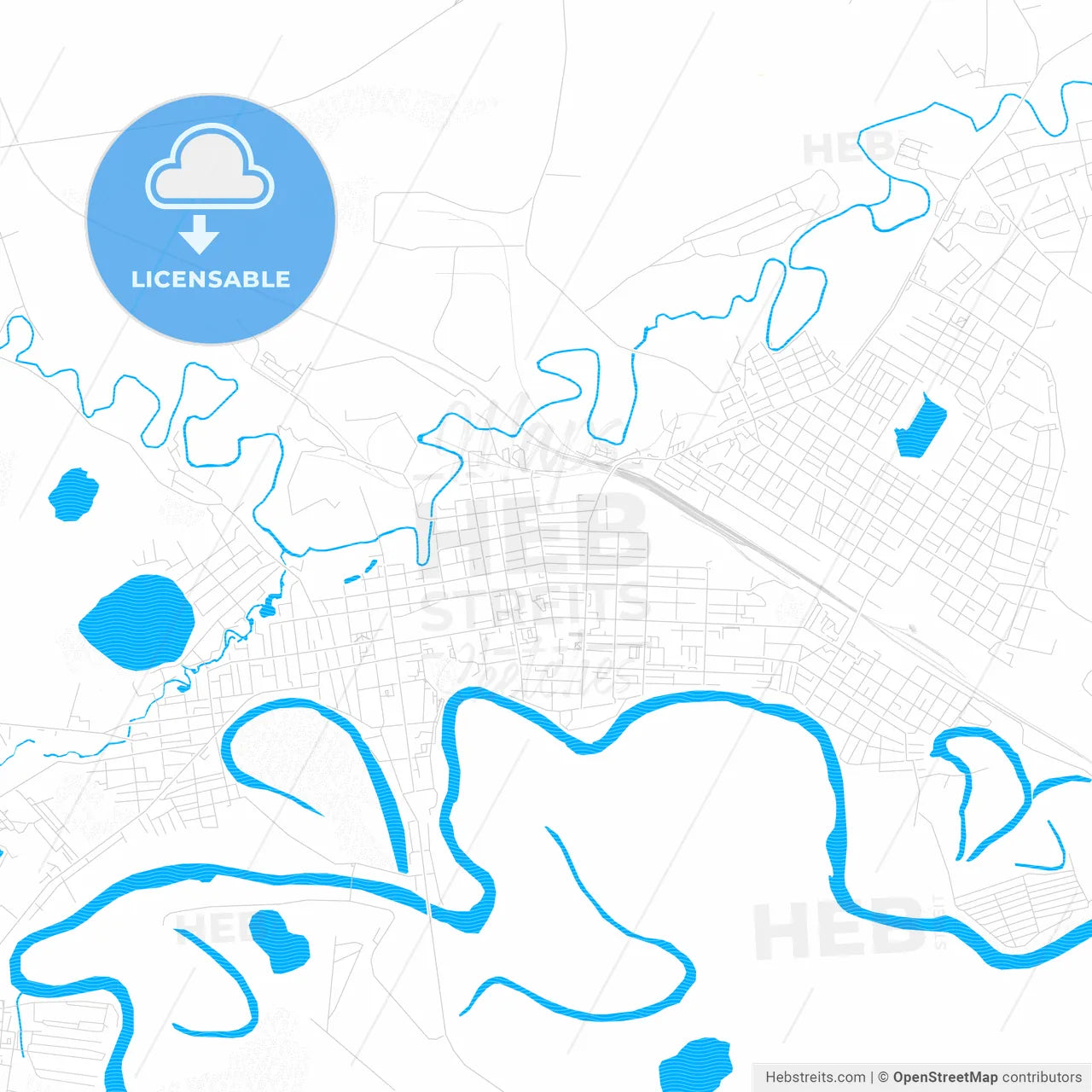 Ishim, Russia PDF vector map with water in focus