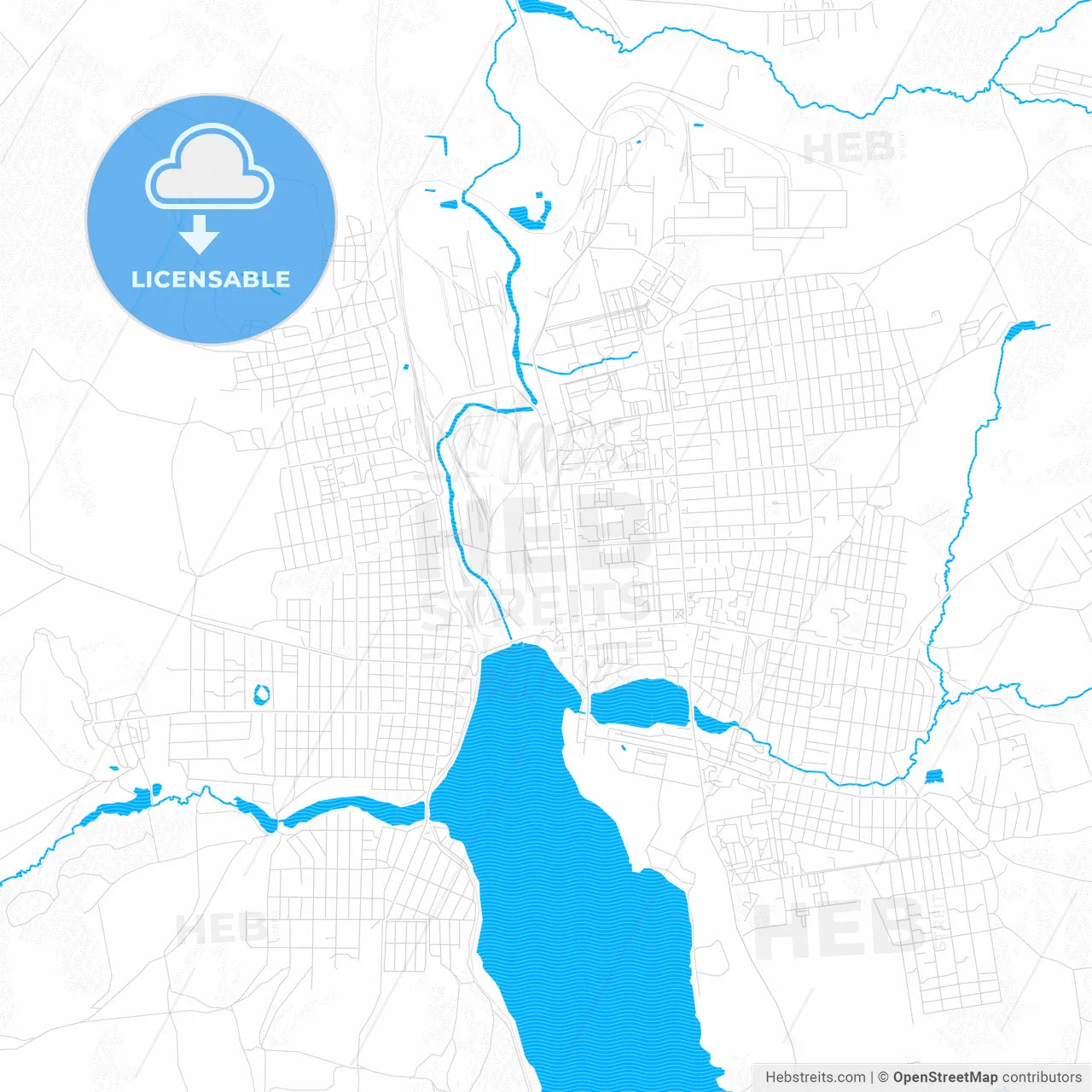 Lysva, Russia PDF vector map with water in focus