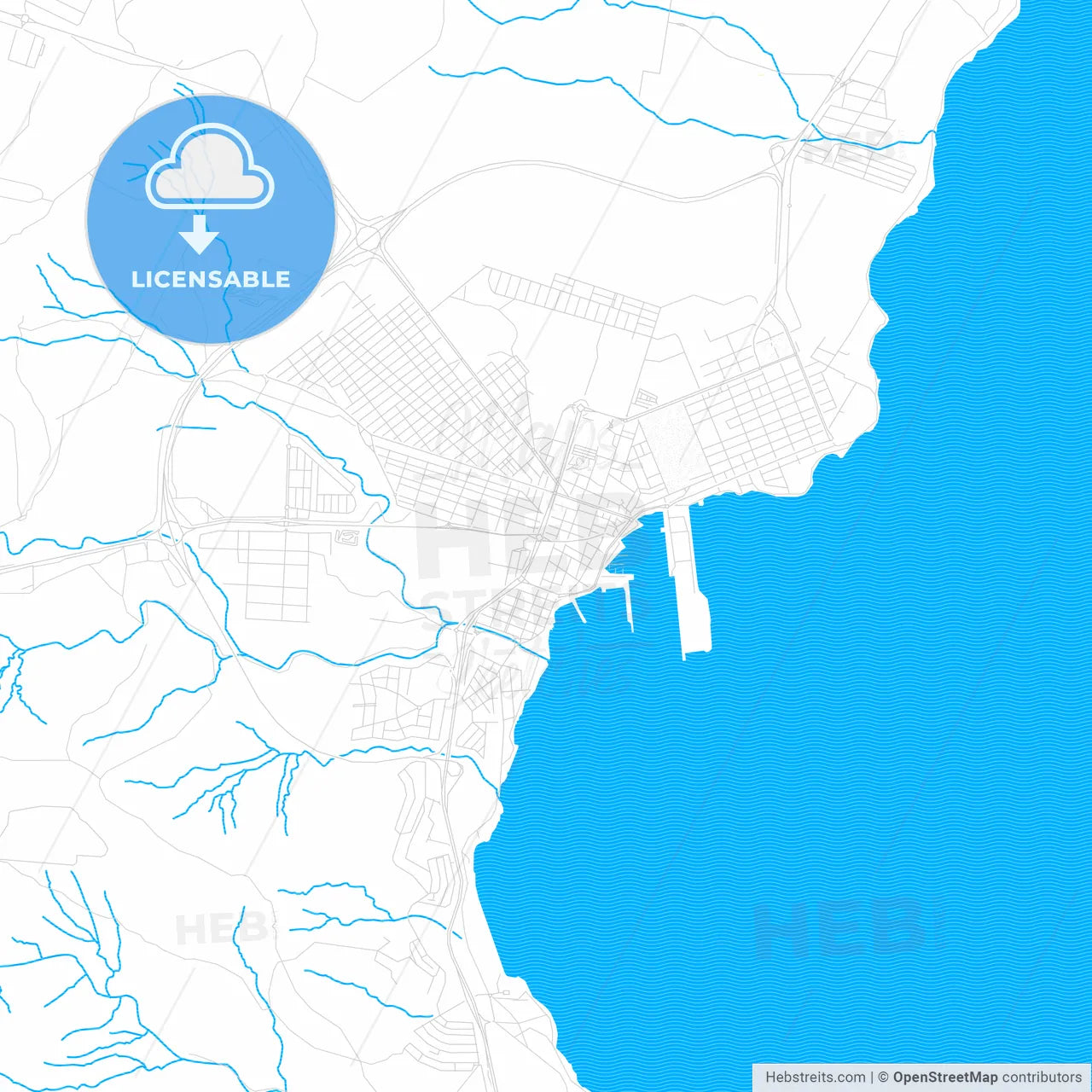 Puerto del Rosario, Spain PDF vector map with water in focus