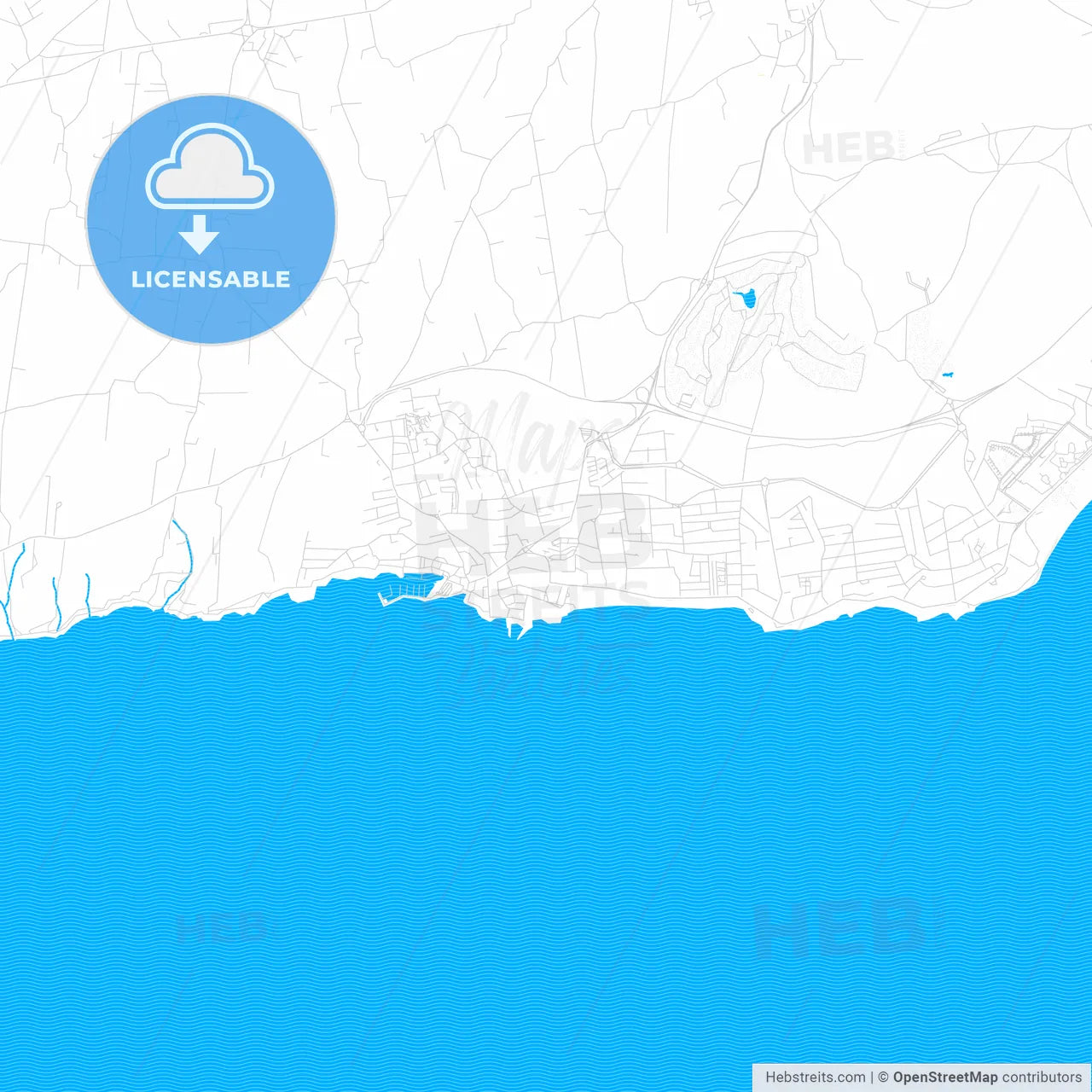 Puerto del Carmen, Spain PDF vector map with water in focus