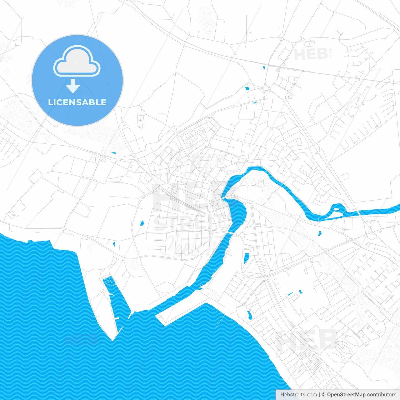 Falkenberg, Sweden PDF vector map with water in focus