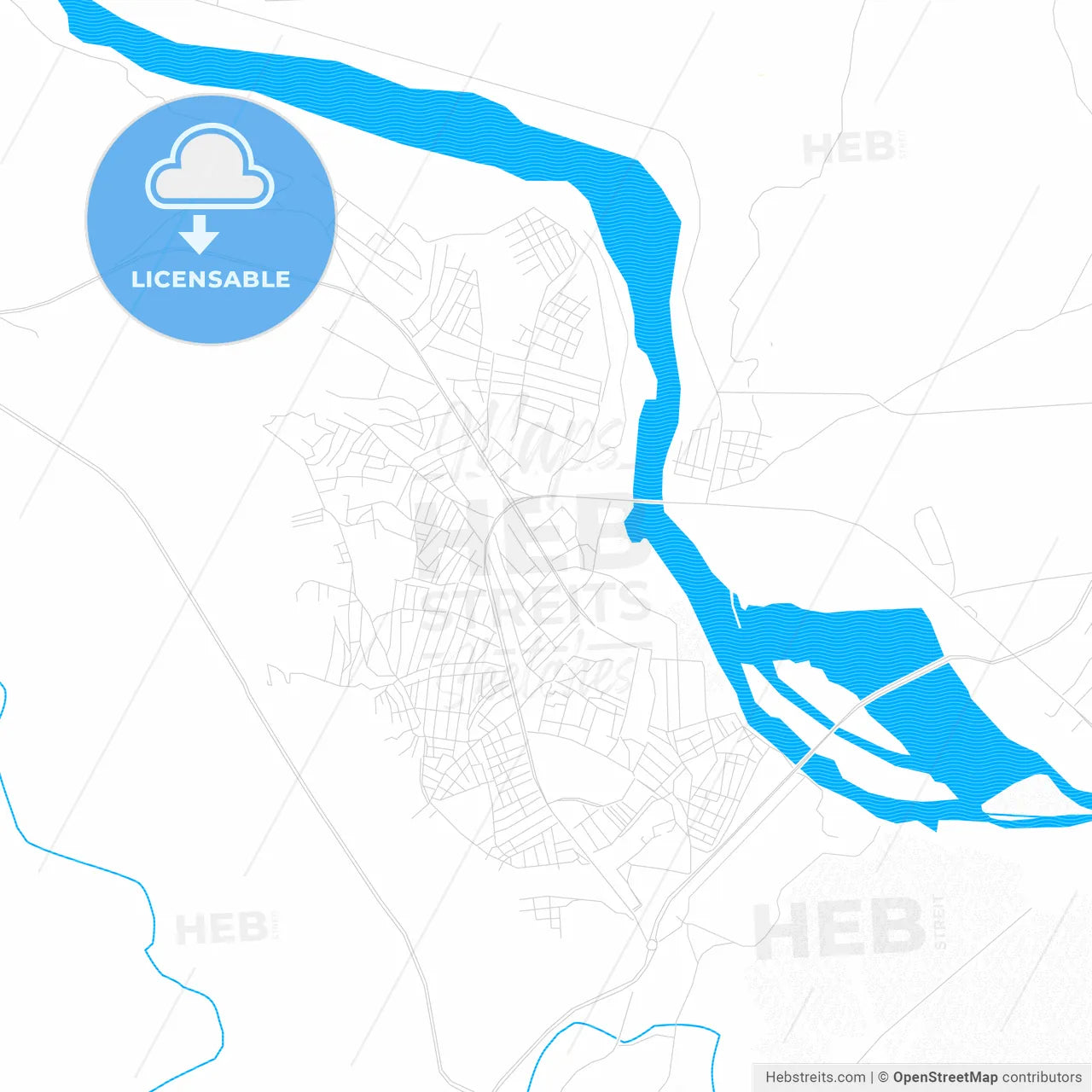 Cizre, Turkey PDF vector map with water in focus