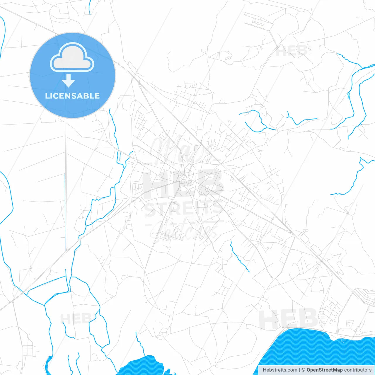 Erciş, Turkey PDF vector map with water in focus