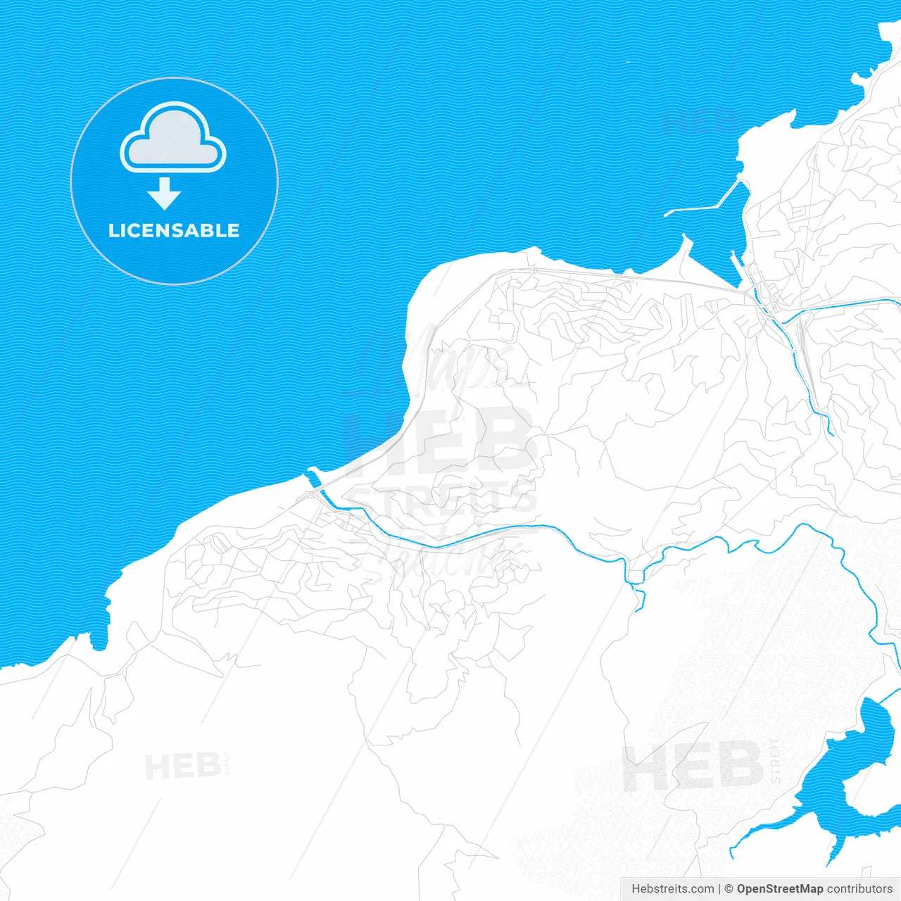 Kozlu, Turkey PDF vector map with water in focus