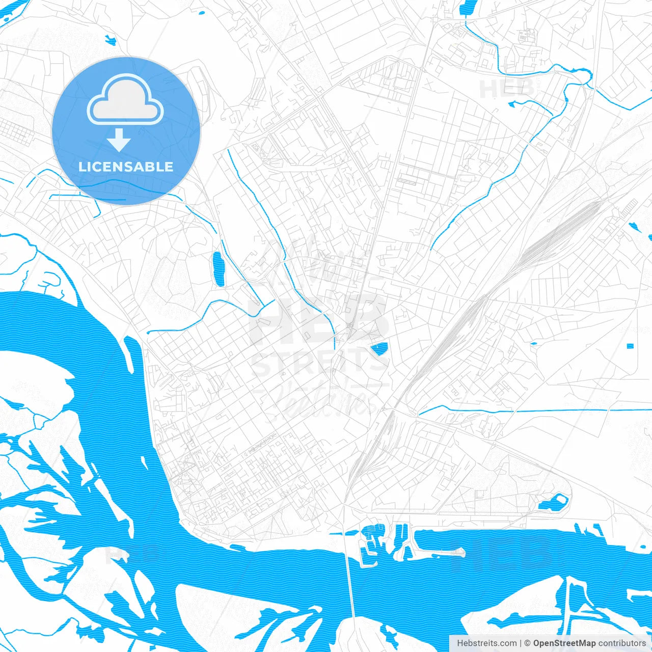 Kremenchuk, Ukraine PDF vector map with water in focus