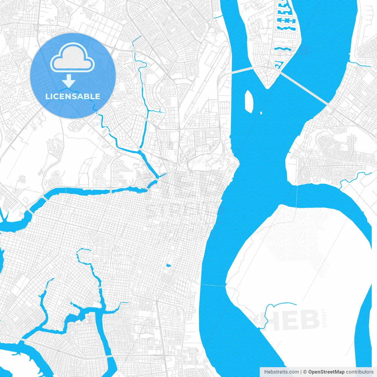 Guayaquil, Ecuador PDF vector map with water in focus