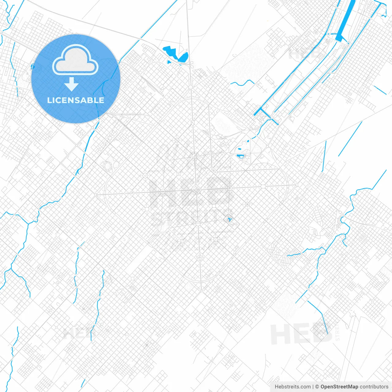 La Plata, Argentina PDF vector map with water in focus