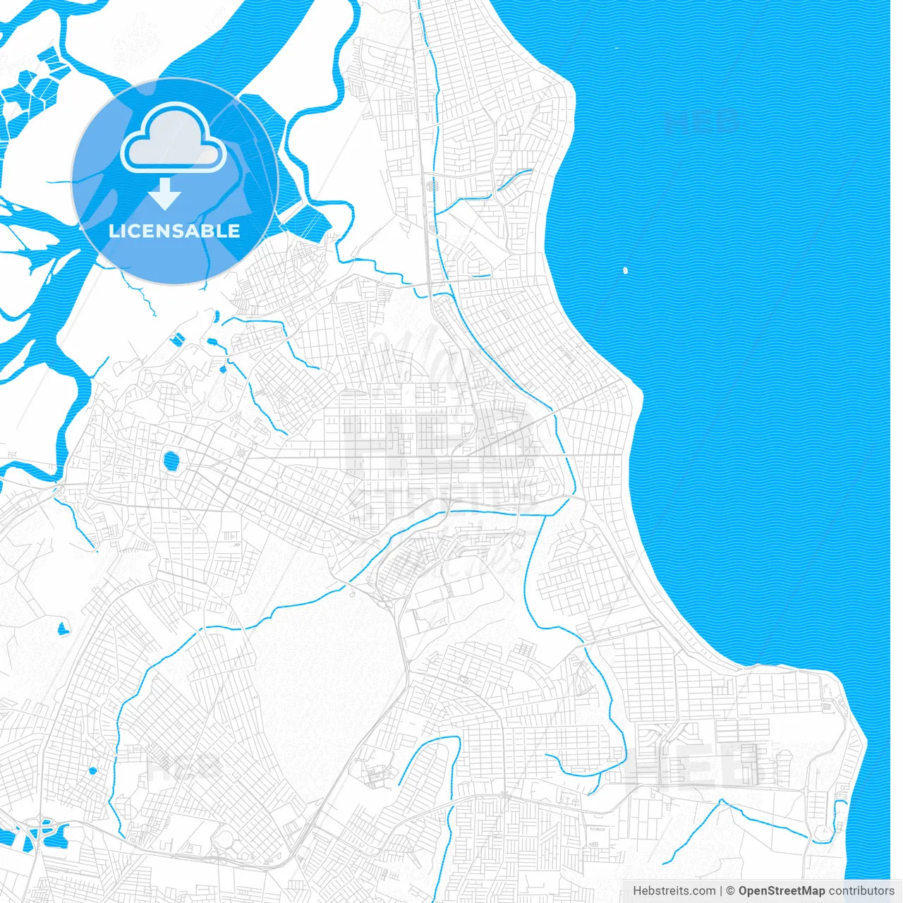 Joao Pessoa, Brazil PDF vector map with water in focus