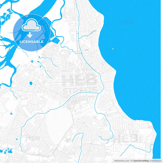 Joao Pessoa, Brazil PDF vector map with water in focus