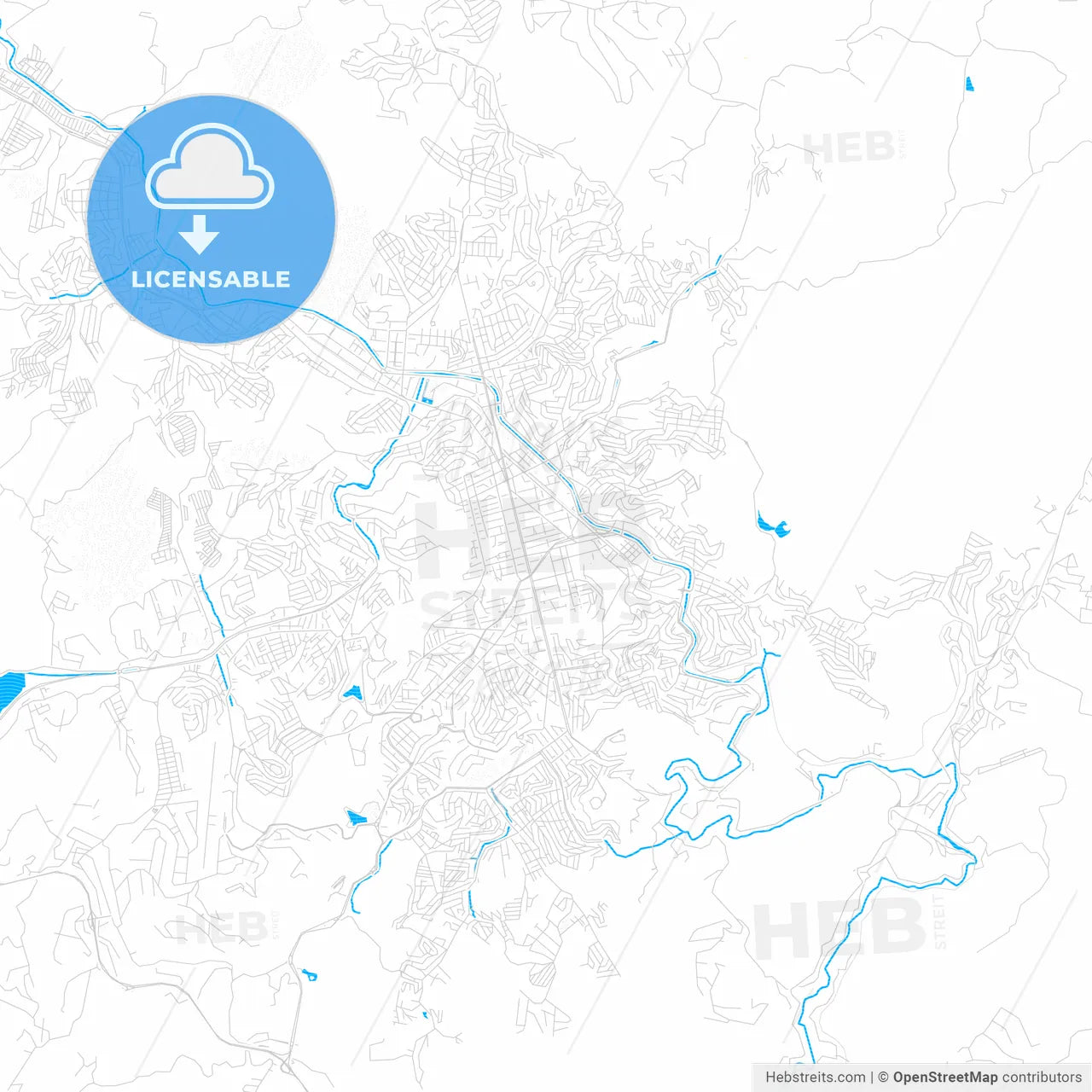 Juiz de Fora, Brazil PDF vector map with water in focus