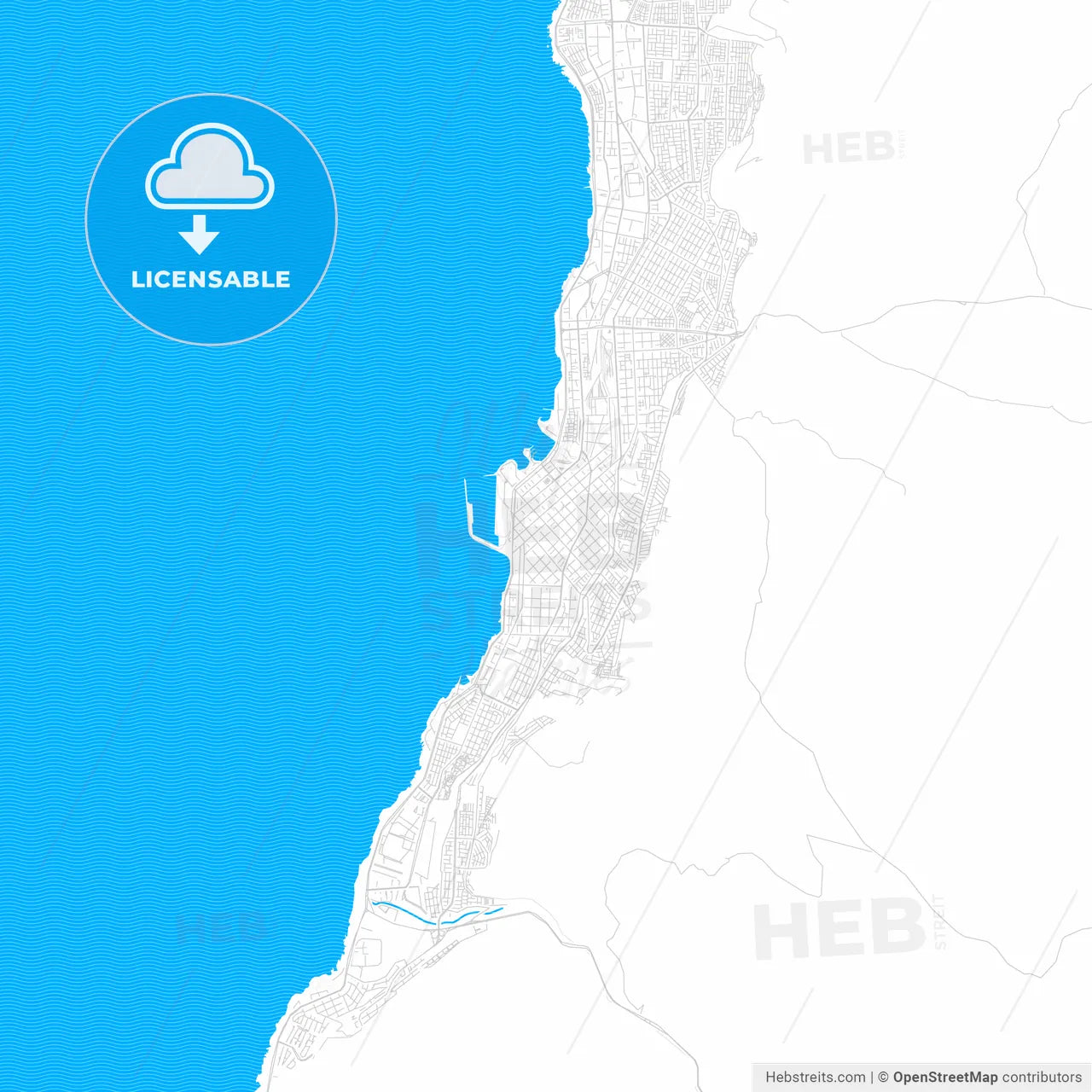Antofagasta, Chile PDF vector map with water in focus