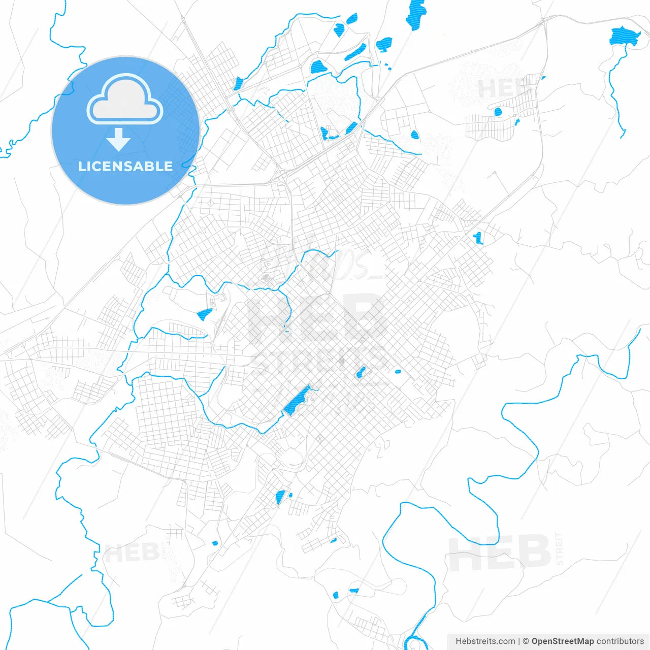 Guarapuava, Brazil PDF vector map with water in focus
